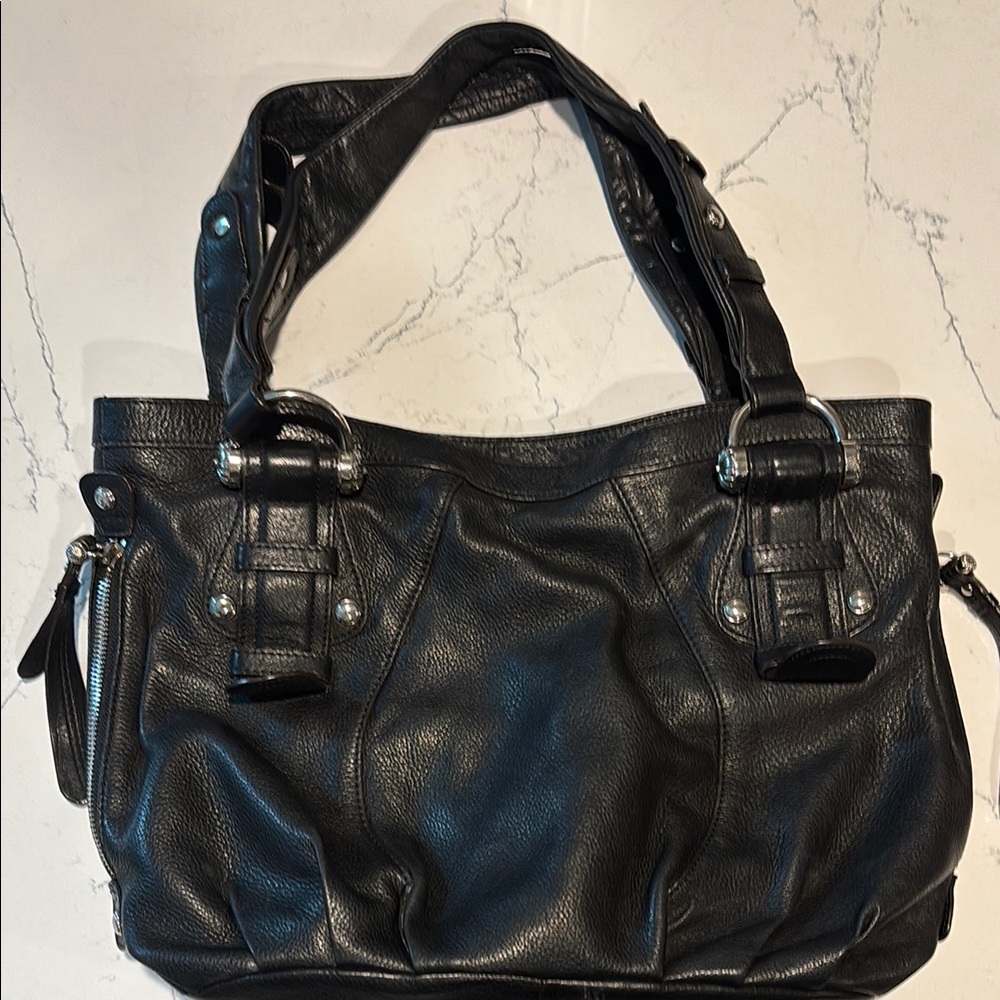 B Makowsky Black Leather Tote Bag